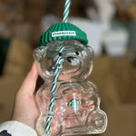 Starbucks Bearista Bear Glass Tumbler 591ml with Green Lid & Straw