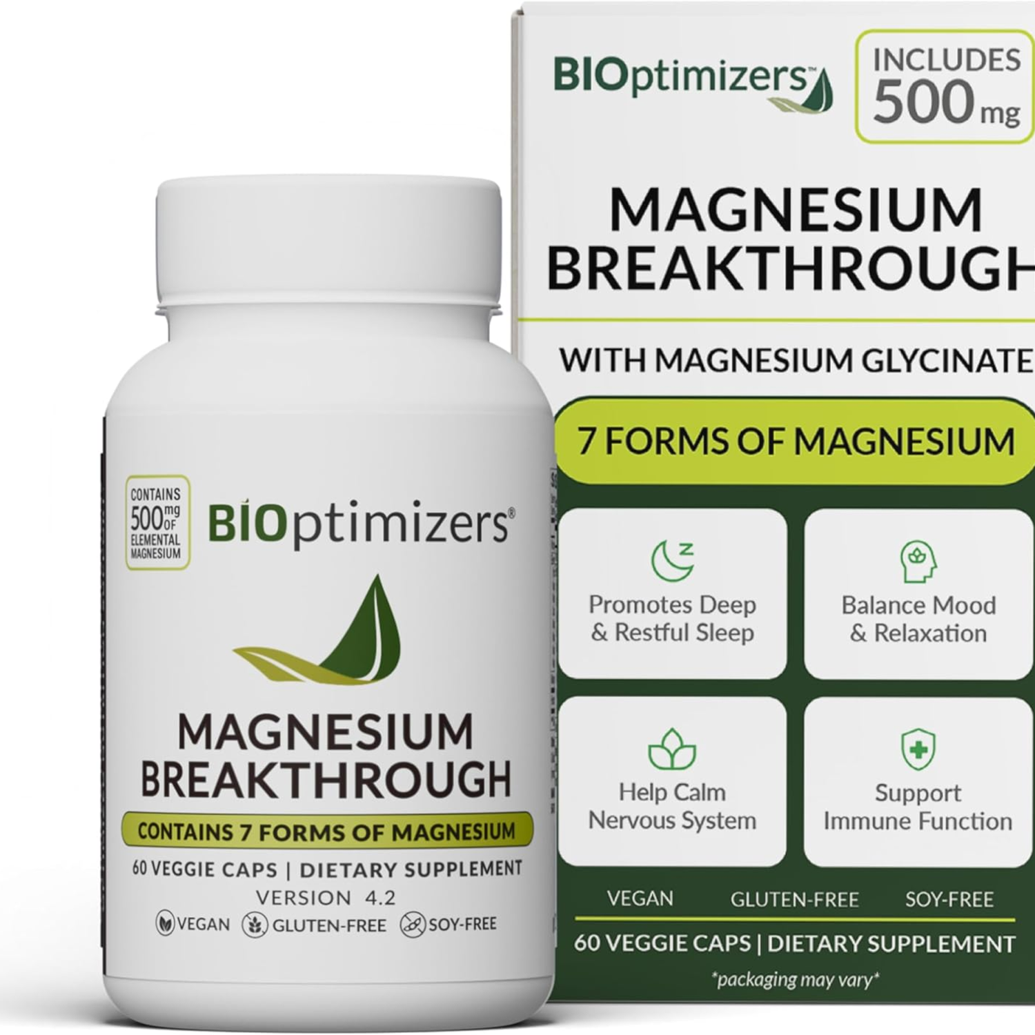 BIOptimizers Magnesium Breakthrough – 7 Forms of Magnesium | 500mg | 60 Veggie Caps