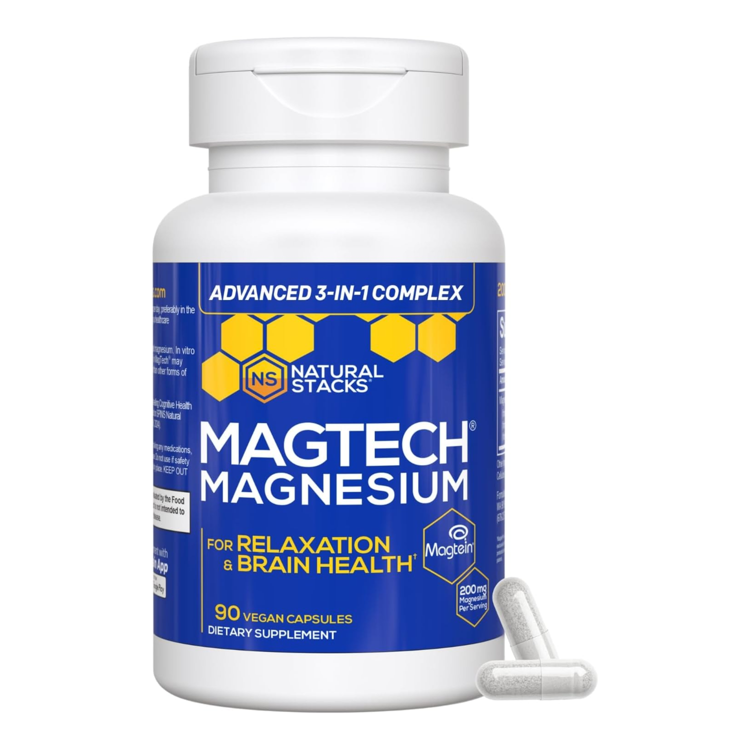 Natural Stacks MagTech Magnesium | Advanced 3-in-1 Complex for Relaxation & Brain Health | 90 Vegan Capsules