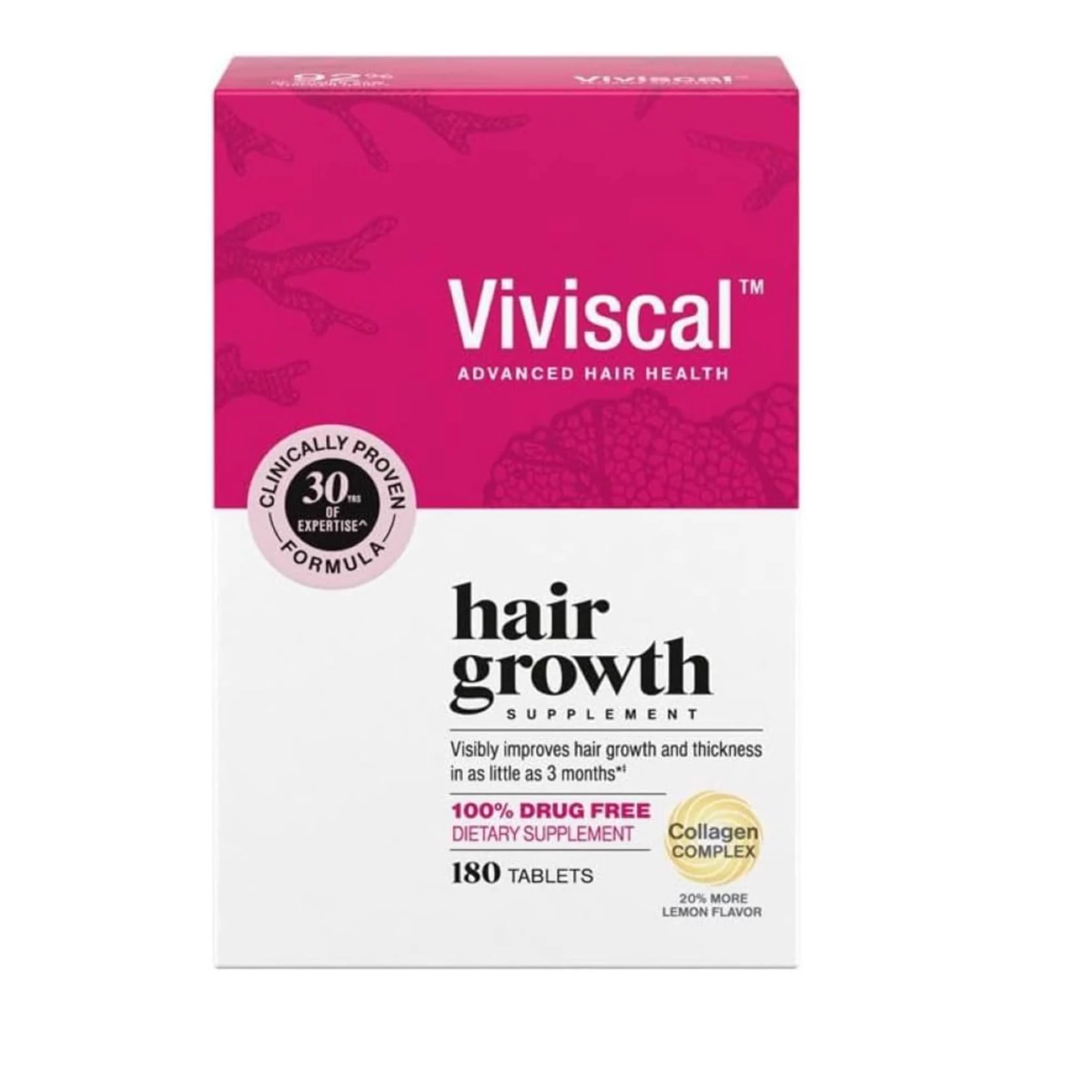 Viviscal Advanced Hair Health drug-free hair growth supplement box, 180 tablets
