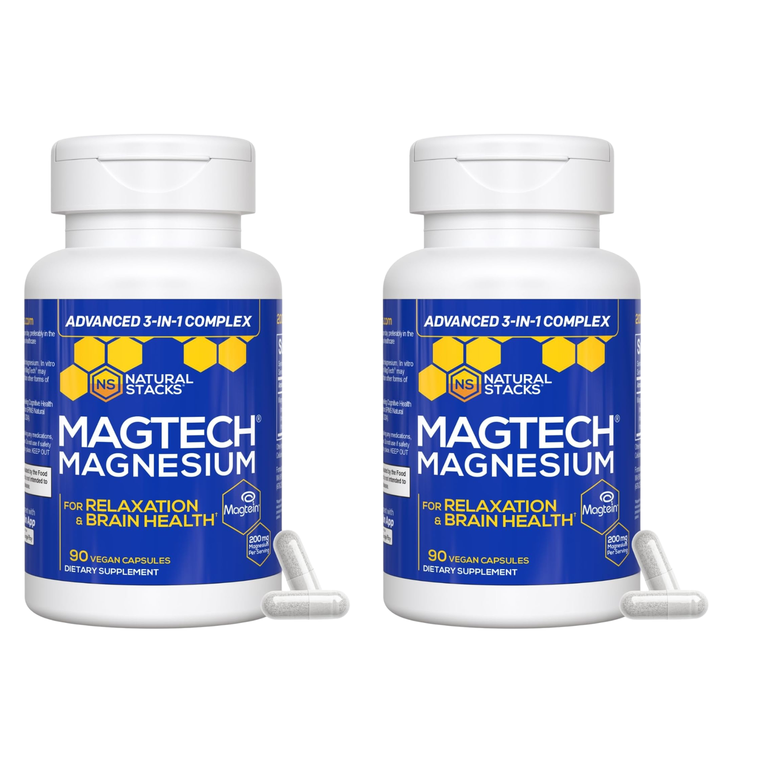 Natural Stacks MagTech Magnesium | Advanced 3-in-1 Complex for Relaxation & Brain Health | 90 Vegan Capsules