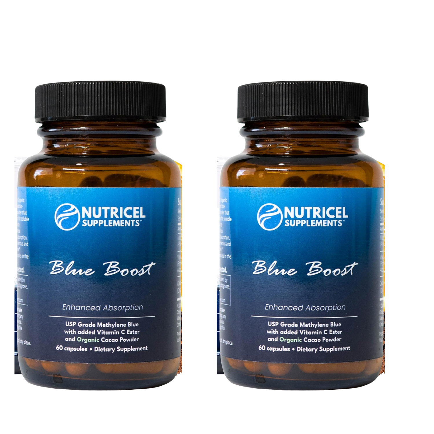 Nutricel Supplements Blue Boost – USP Grade Methylene Blue with Vitamin C Ester & Organic Cacao | 60 Capsules
