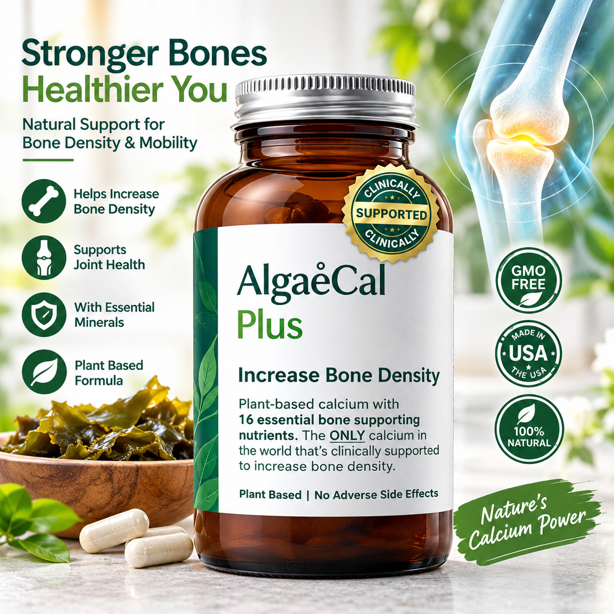 AlgaeCal Plus Plant-Based Calcium Supplement – Bone Health & Bone Density Support