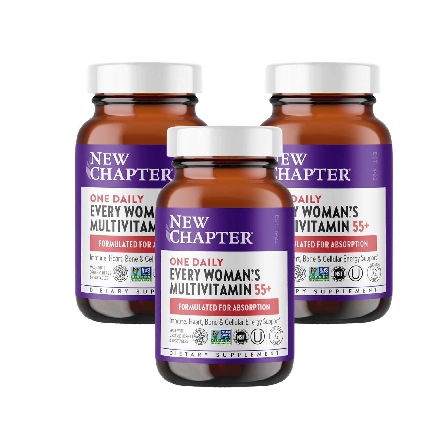 New Chapter One Daily Every Woman's Multivitamin 55+ | Immune, Heart, Bone & Cellular Energy Support | 72 Vegetarian Tablets