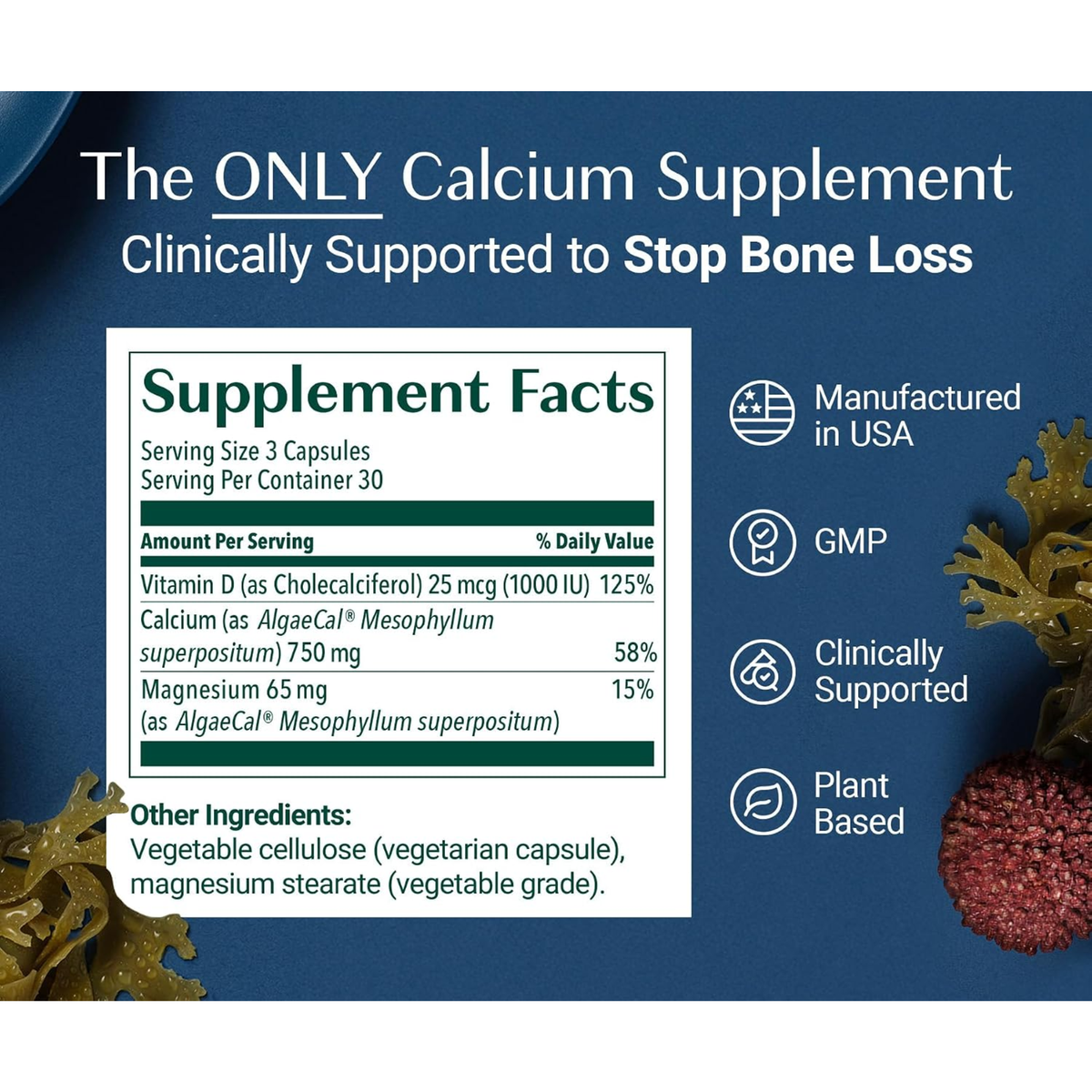 AlgaeCal Plant-Based Calcium, 90 Veggie Capsules