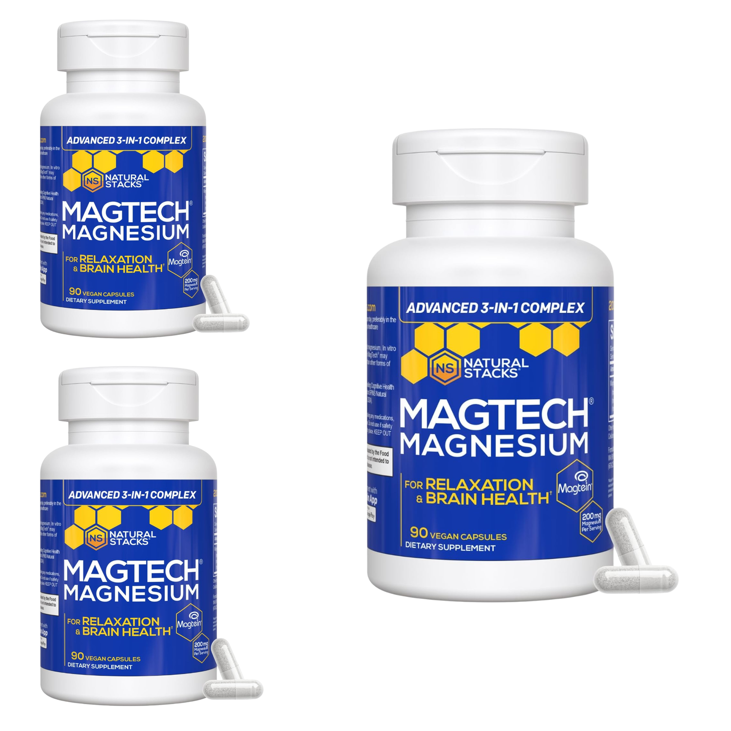 Natural Stacks MagTech Magnesium | Advanced 3-in-1 Complex for Relaxation & Brain Health | 90 Vegan Capsules