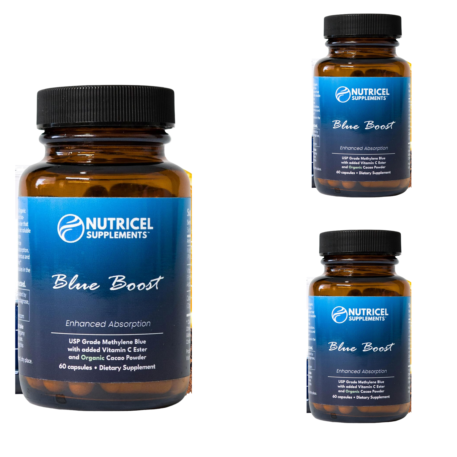 Nutricel Supplements Blue Boost – USP Grade Methylene Blue with Vitamin C Ester & Organic Cacao | 60 Capsules