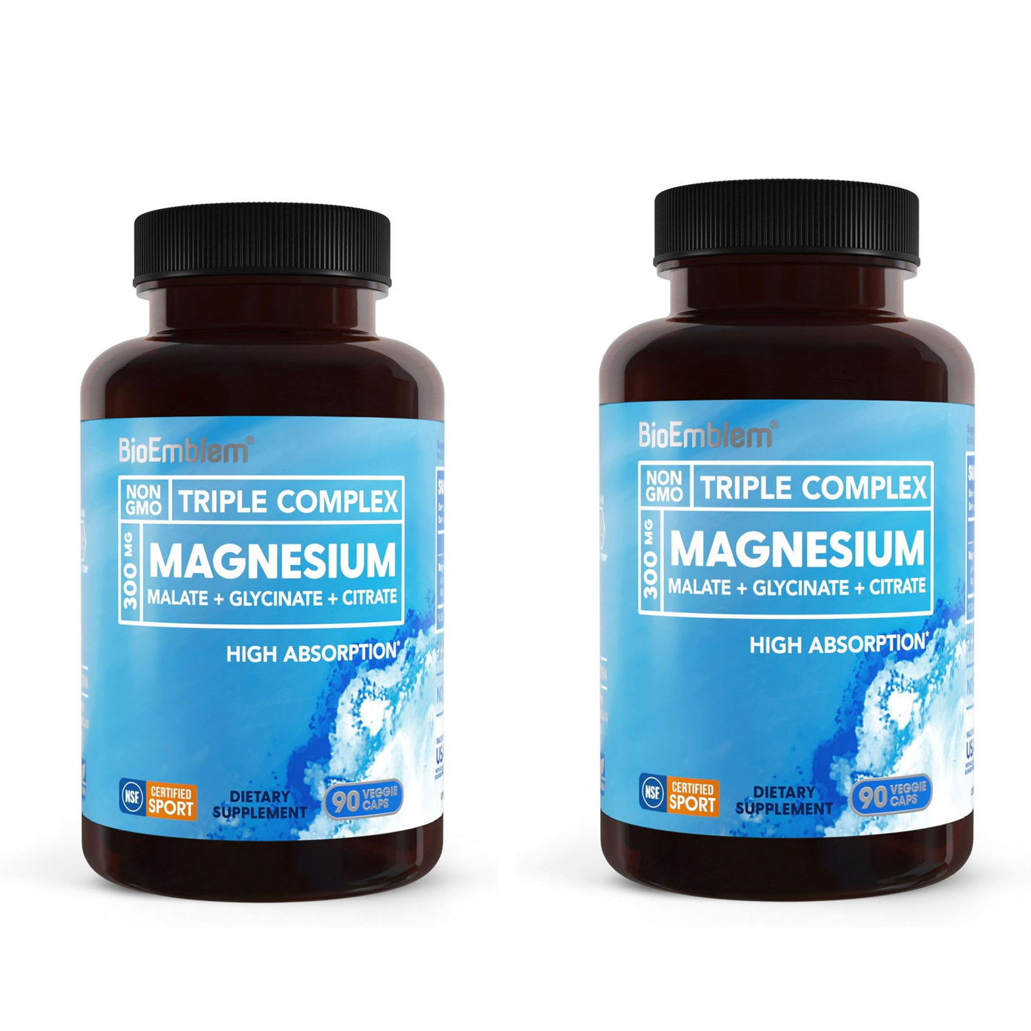 BioEmblem Triple Complex Magnesium 300mg – Malate + Glycinate + Citrate | 90 Veggie Caps
