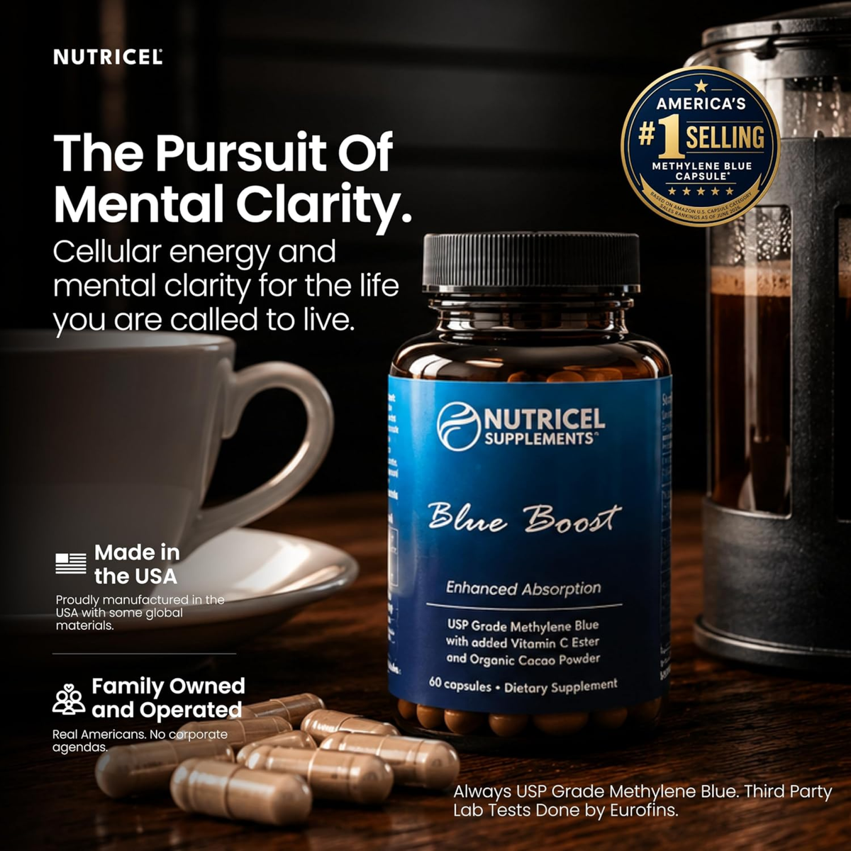 Nutricel Blue Boost – Methylene Blue with Vitamin C Ester and Organic Cacao Pack of 3