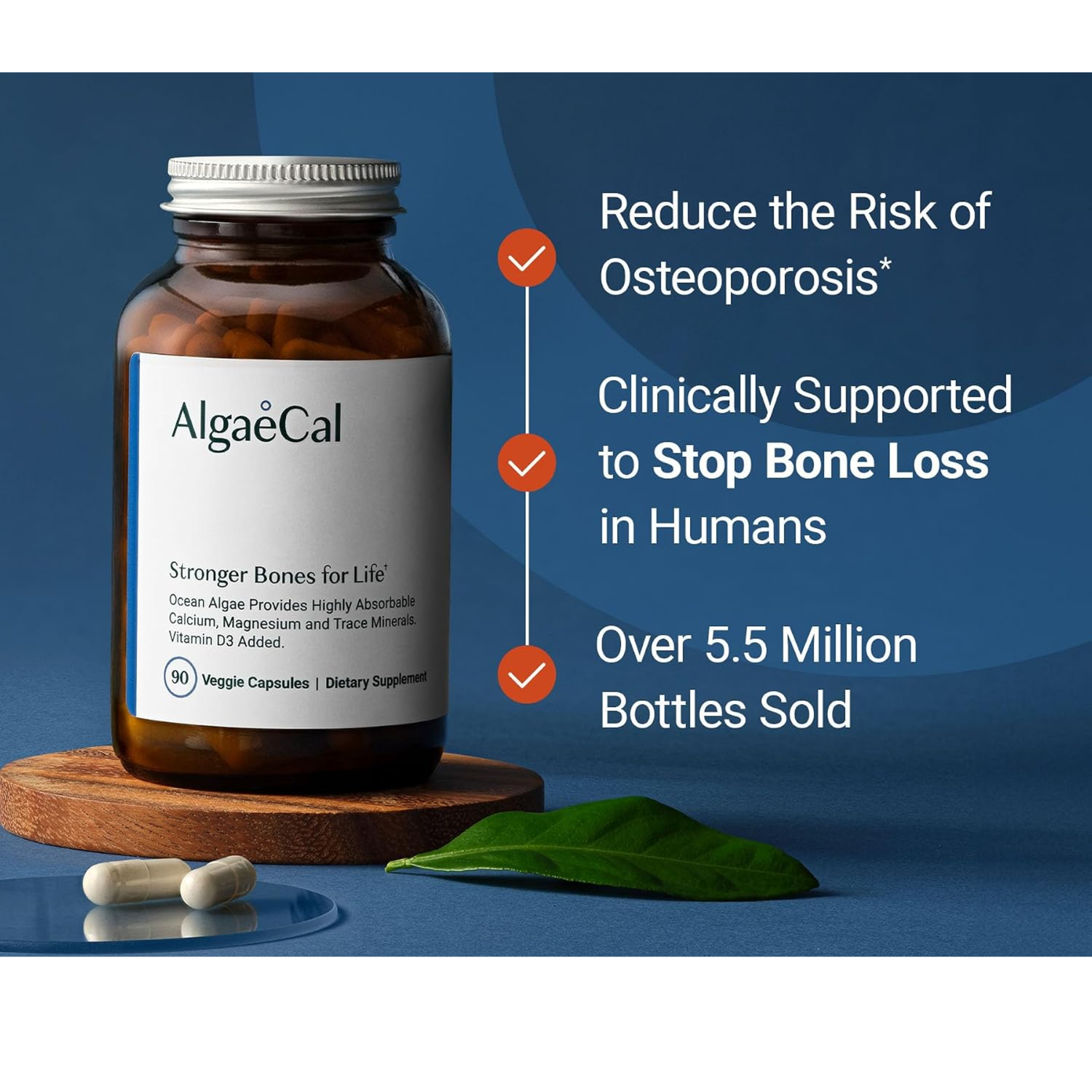 AlgaeCal Plant Calcium | Stronger Bones for Life | Ocean Algae Calcium with Magnesium & Vitamin D3 | 90 Veggie Capsules