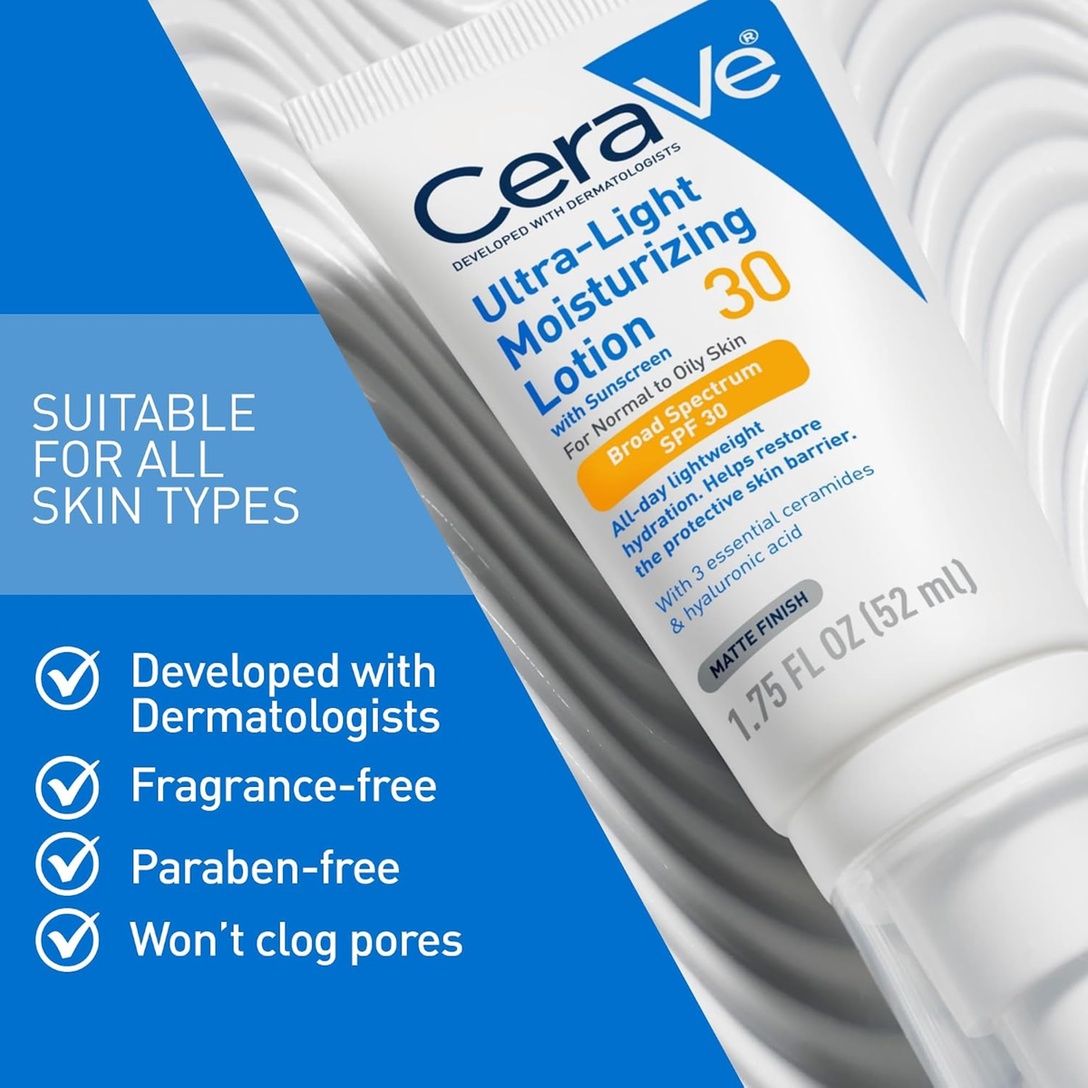 CeraVe Ultra-Light Moisturizing Lotion with Sunscreen SPF 30 for Normal to Oily Skin