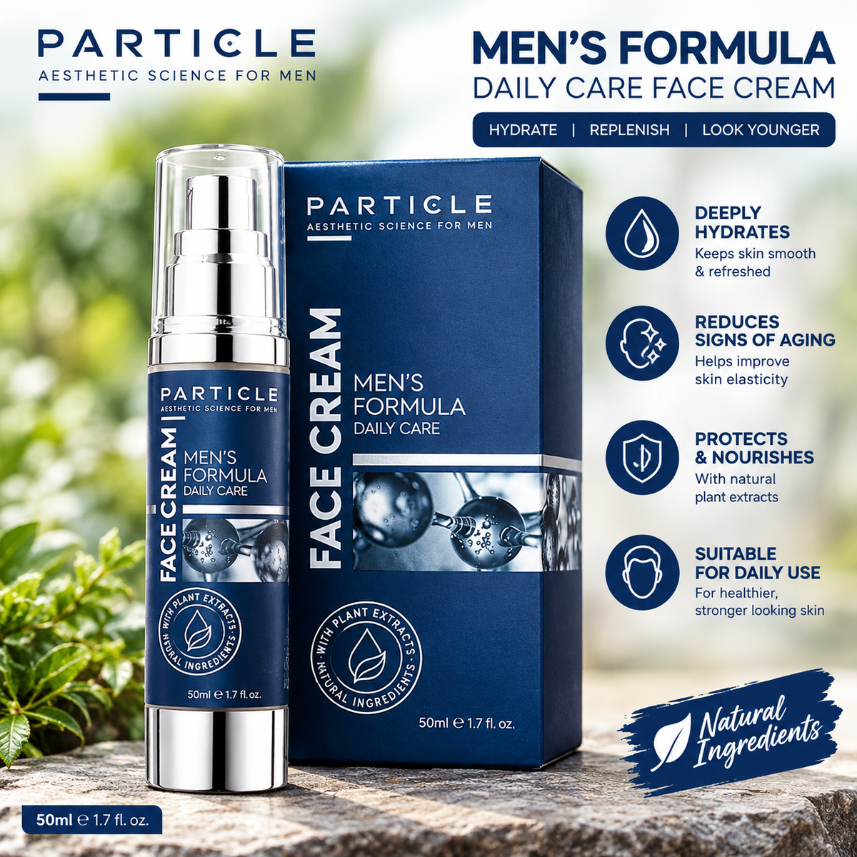 Particle Men's Face Cream – for Dark Circles & Skin Tone - 6 in 1 Anti Aging Skin Care