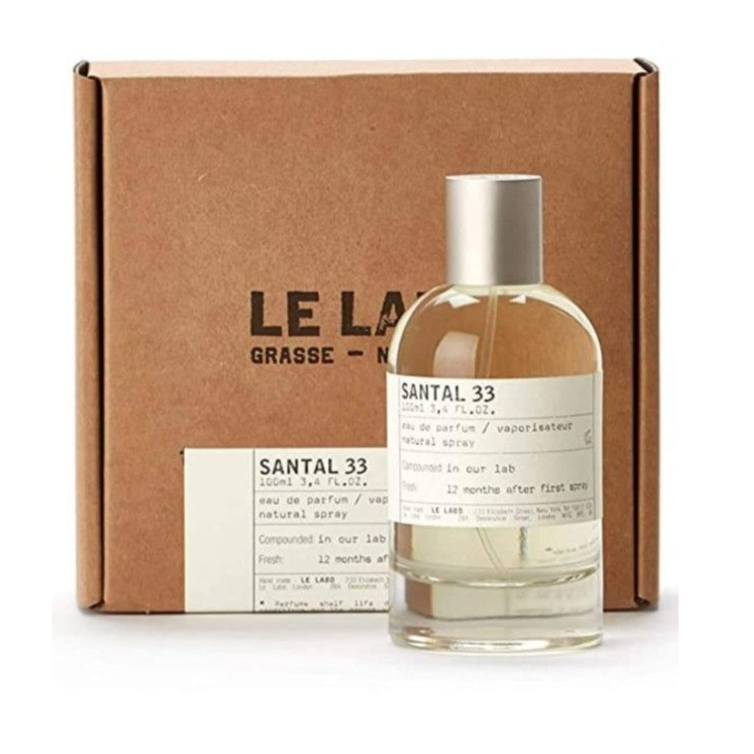 Le Labo Santal 33 Eau de Parfum 100ml bottle with kraft box