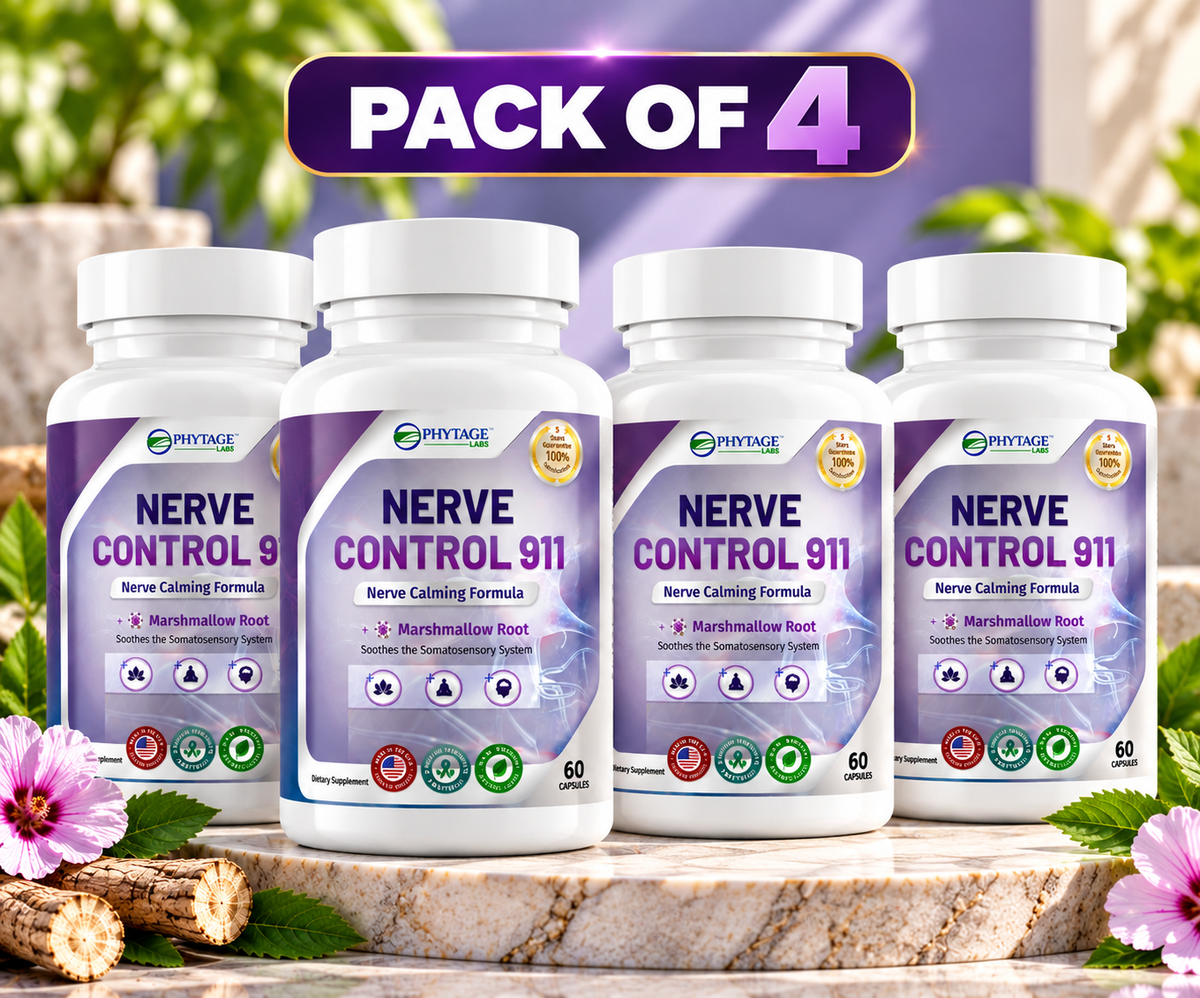 PhytAge Labs Nerve Control 911 All-Natural Plant-Based Nerve Health Support – Pack of 4